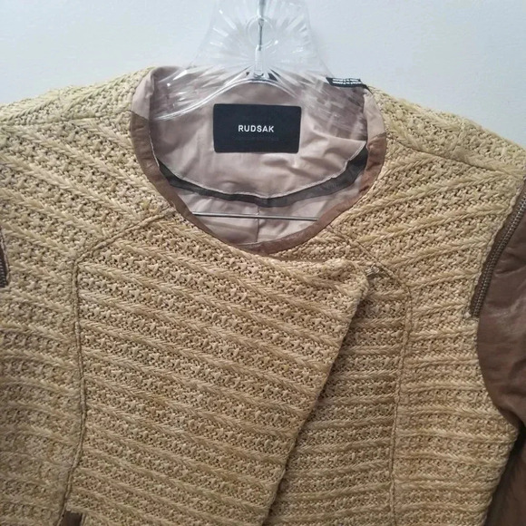 Rudsak Benedetia Straw Leather Cropped Tan  Brown Jacket S - Picture 6 of 14